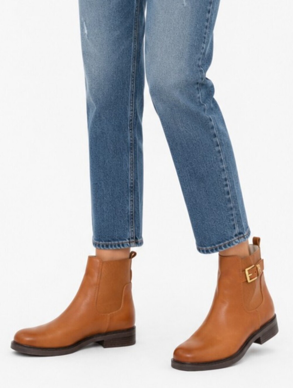 75. Tommy Hilfiger Women's Tan Leather Buckle Ankle Boots